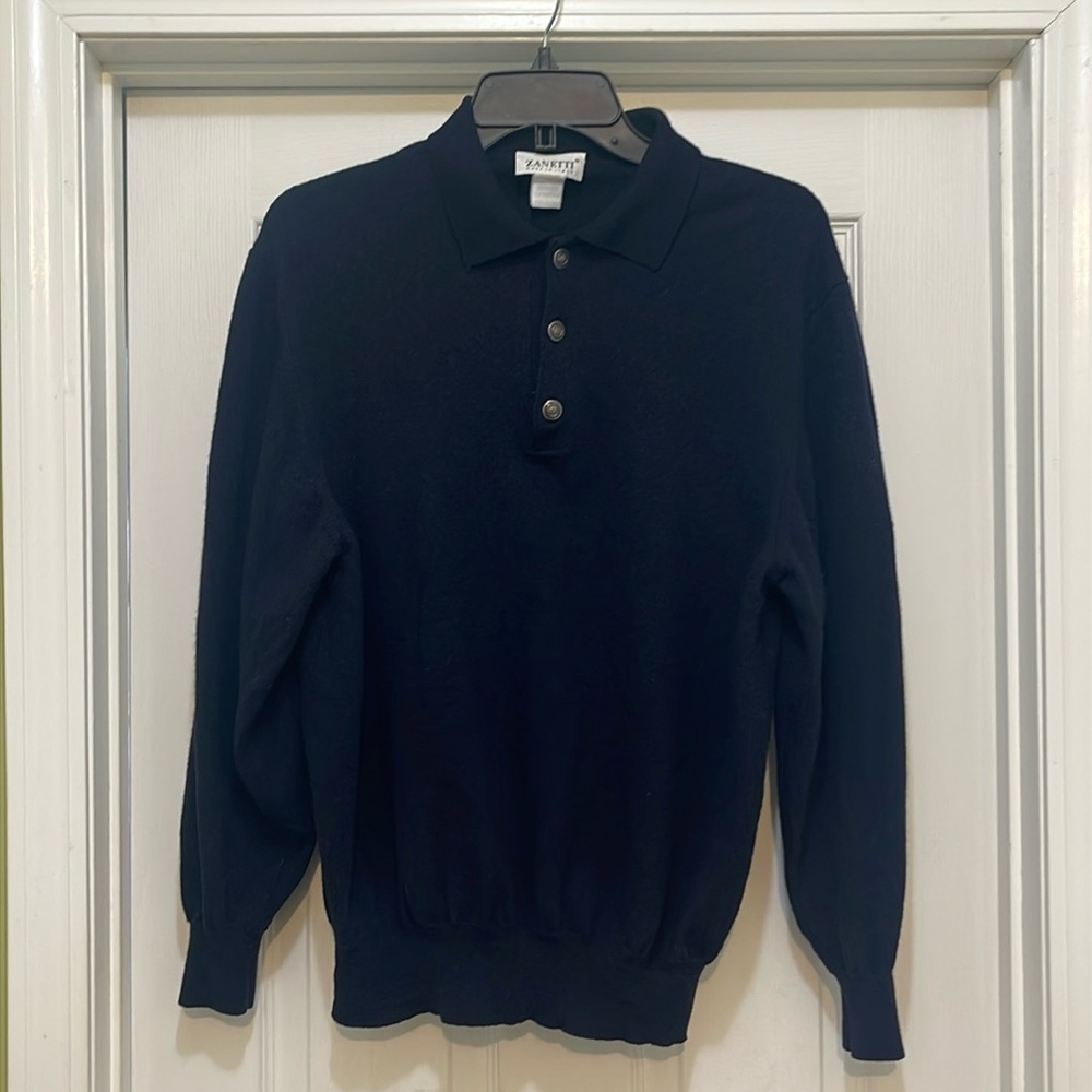 Zanetti - made in Italy of Lana merino wool extra fine - black polo - size L/XL
